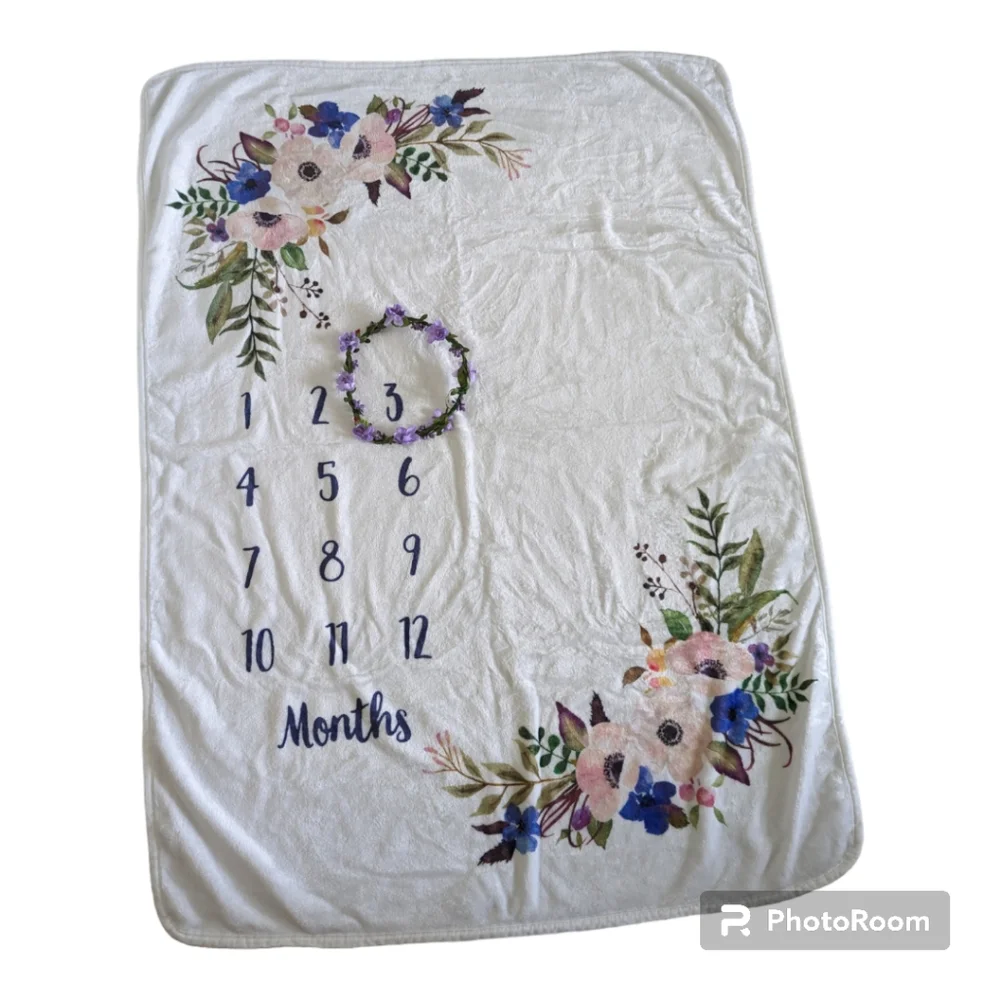 2/$10 Purple floral milestone blanket - Picture 1 of 2
